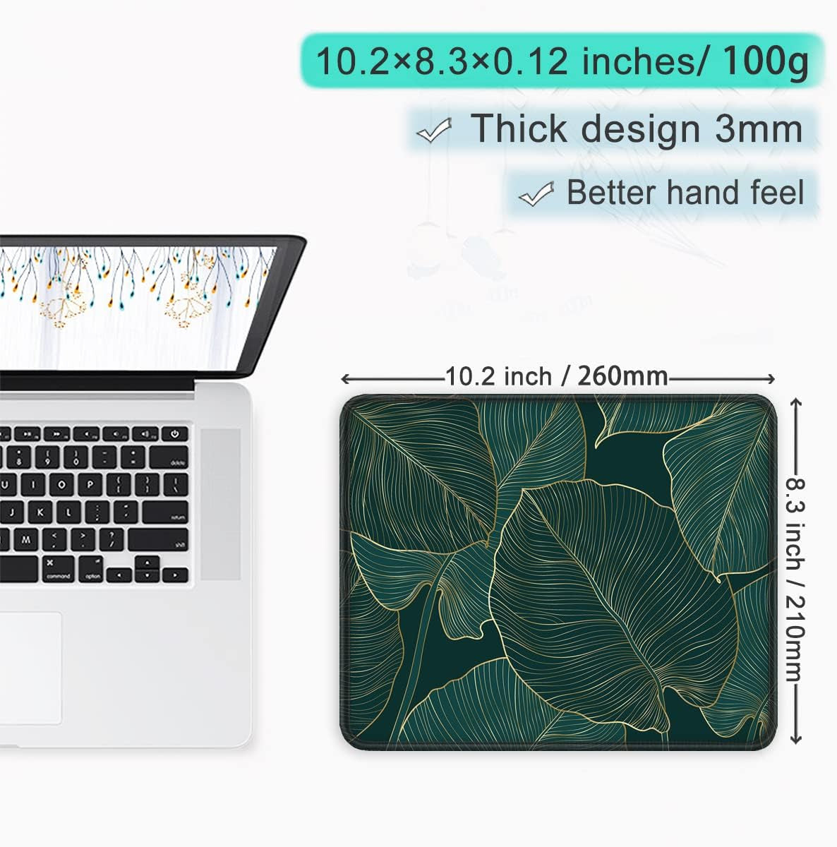 Mouse Pad with Non-Slip Rubber Base, Stitched Edge, Premium-Textured, Waterproof Gaming Mouse Pad for Wireless Mouse, Computers, Laptop, Office, 10.2×8.3 In, Palm Texture