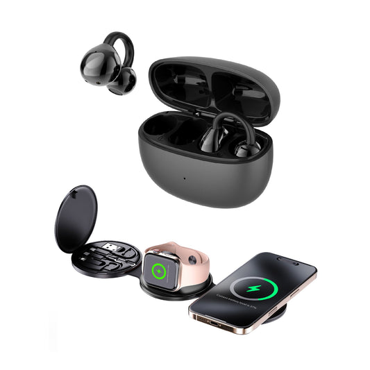 Power & Sound Essentials Bundle – 5-in-1 Folding Wireless Charging Station + True Wireless Earbuds